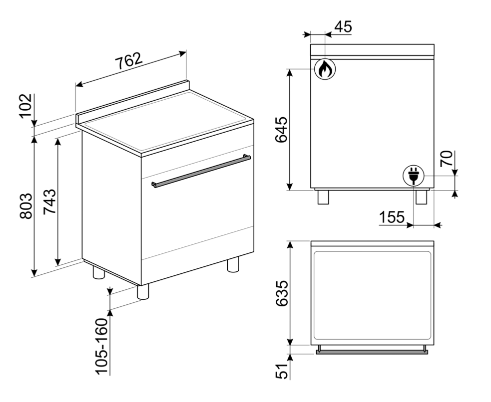 Estufa a Gas de Piso con Conveccion SMEG 30"(76cm) C30GGXU1 Acero Inox