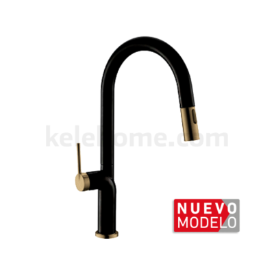 Mezcladora Monomando (41X24.5cm) Marca: Kele Modelo: KSS1234-BK/GD Acabado: Acero Inoxidable / Negro / Gold